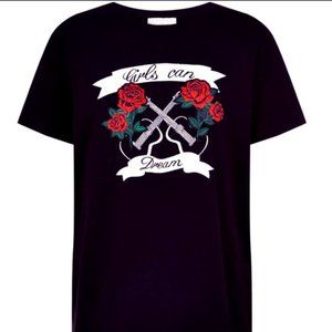 Sandro Women's Black Guitar Roses Motif T-shirt